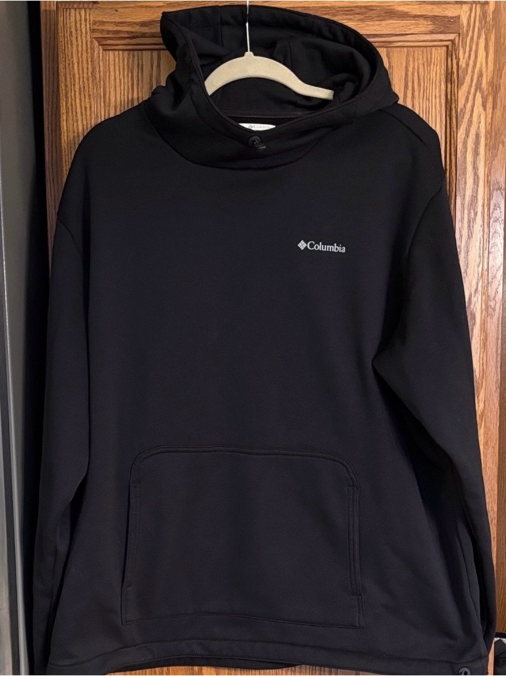 Columbia Black Hooded Sweatshirt With Single Draw Cord At Neck, XXL